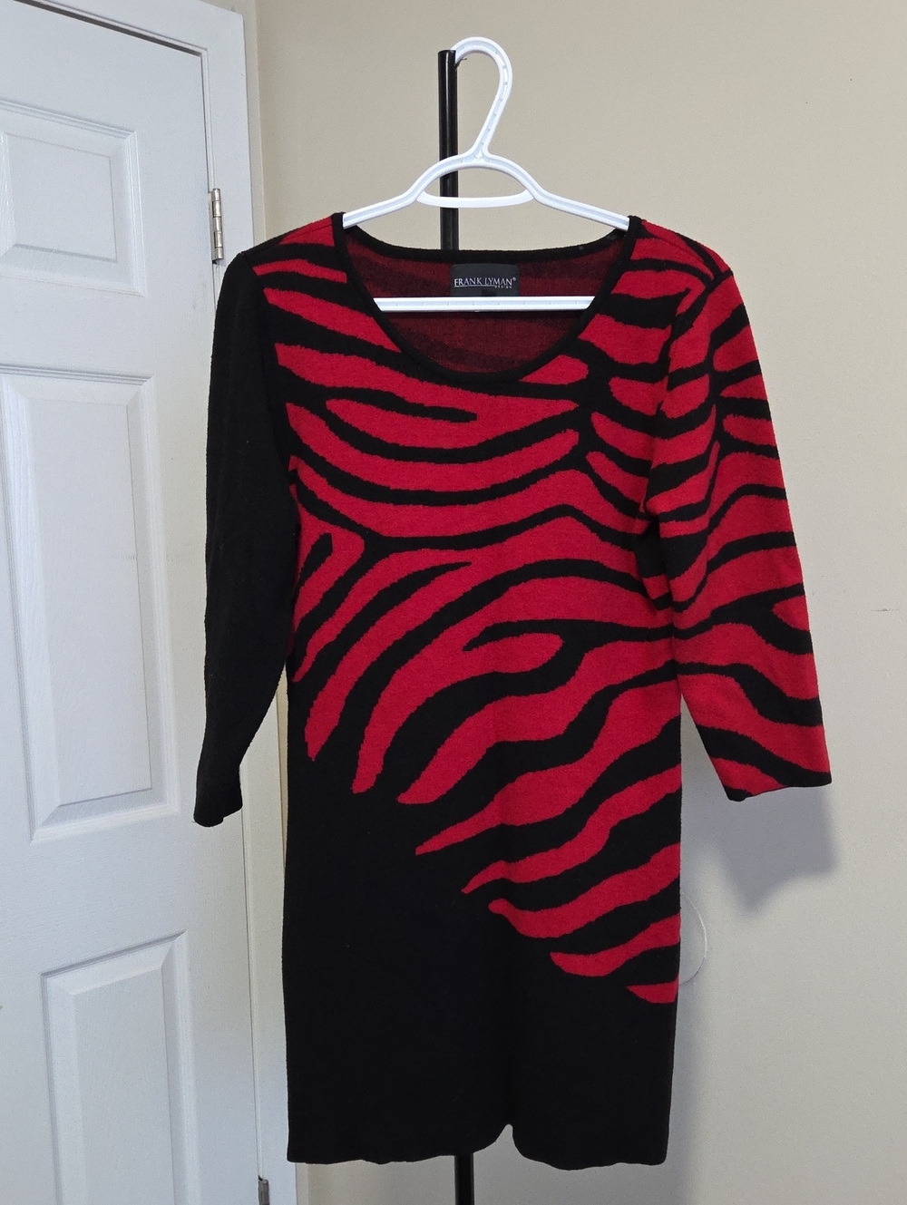 Frank Lyman Design Red and Black Zebra-Print Long Sleeve Dress